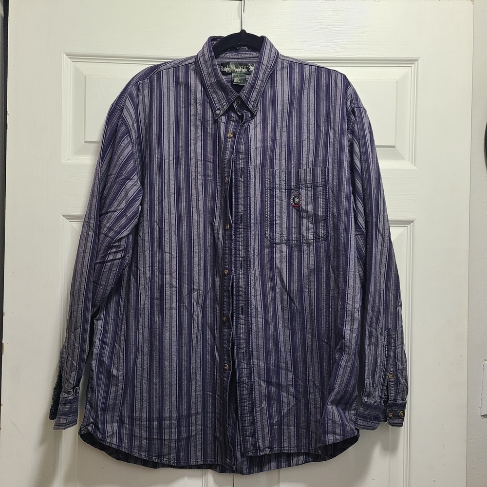 vintage Knights of Round Table‎ Men's Casual Striped Button-Down Shirt Large